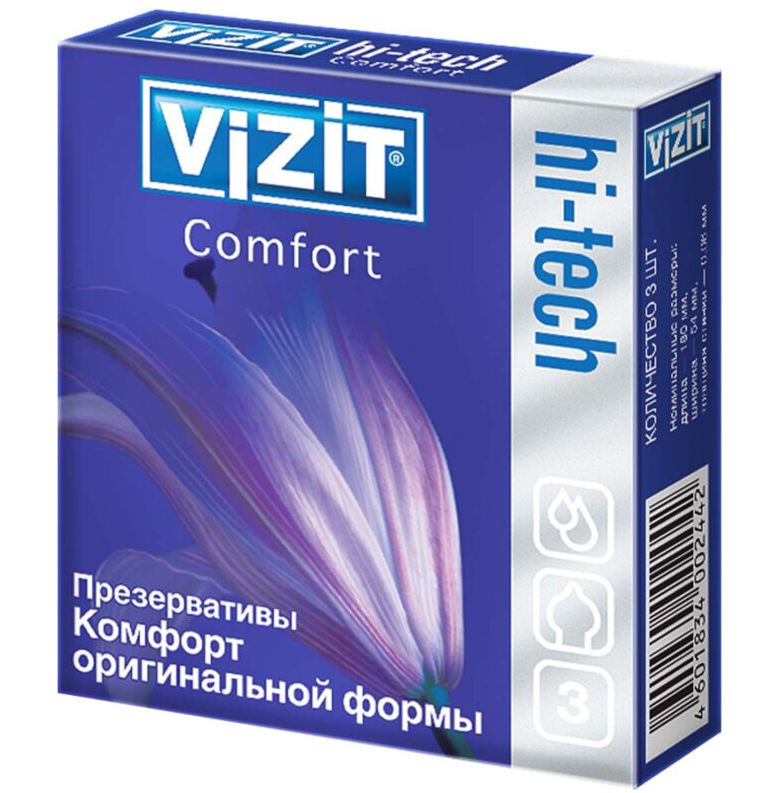 ВИЗИТ ПРЕЗЕРВАТИВЫ ХАЙ-ТЕК КОМФОРТ №3