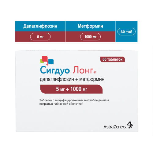 СИГДУО ЛОНГ ТАБ МВ П/О 5МГ+1000МГ №60