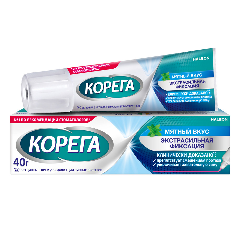 КОРЕГА КРЕМ Д/ФИКСАЦИИ ЗУБНЫХ ПРОТЕЗОВ ЭКСТРАСИЛЬНЫЙ МЯТНЫЙ 40МЛ