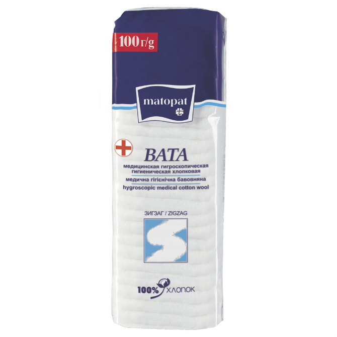 ВАТА ГИГИЕН НЕСТЕРИЛ ХЛОПОК ЗИГ-ЗАГ МАТОПАТ 100Г